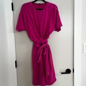 Eloquii Pink Cross Front Flutter Sleeve Dress